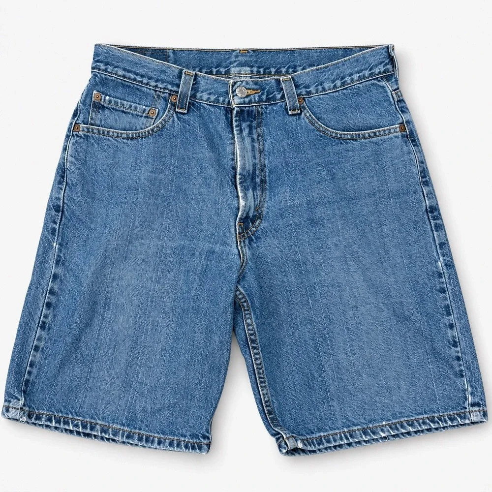 Levis 550 Mens Relaxed Fit Denim Shorts Blue Mid Wash W34 Vintage Style